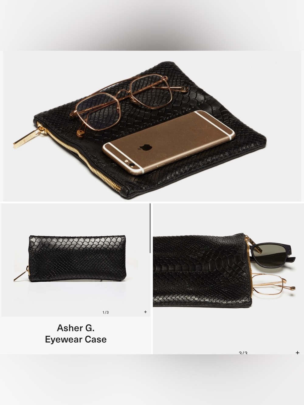 Asher G. Black Textured Eyewear Case with Zip Closure